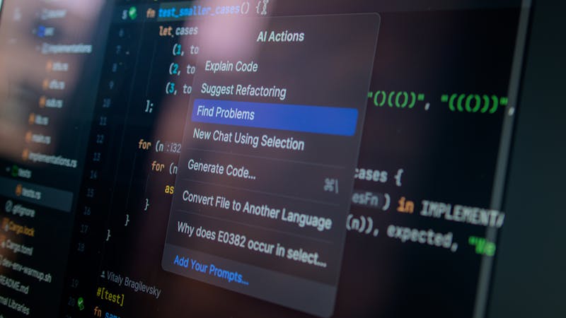 Automated code generation and AI-powered development tools on screen