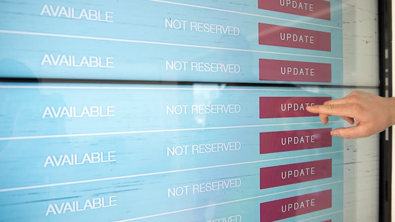 A booking reservation system interface showing available time slots and confirmations