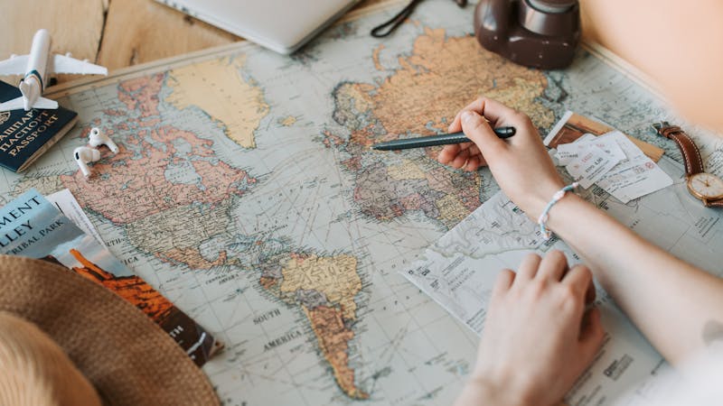 Travel destination marked on a map with planning notes