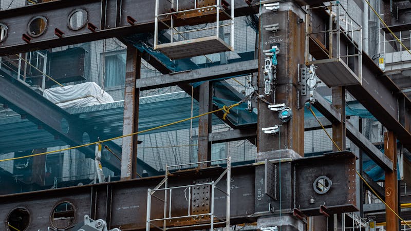 Construction site with modern technology and building materials