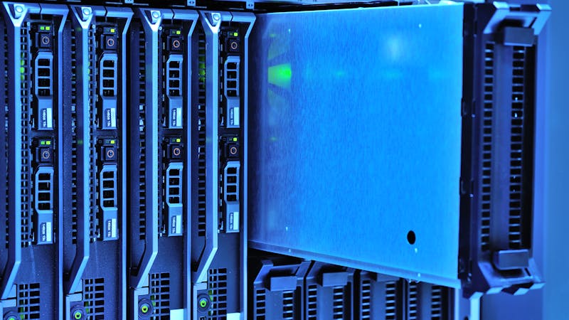 Cloud computing infrastructure with server racks in a data center