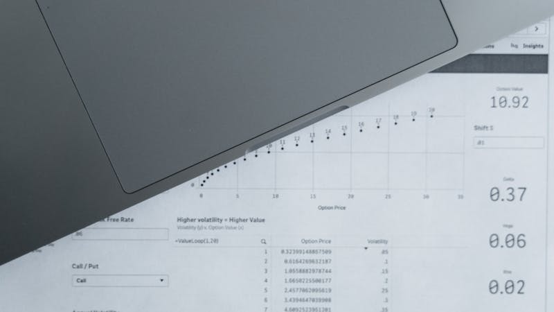Person analyzing data in a spreadsheet application on a laptop