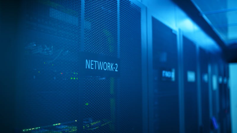 Network rack equipment inside a web hosting data center