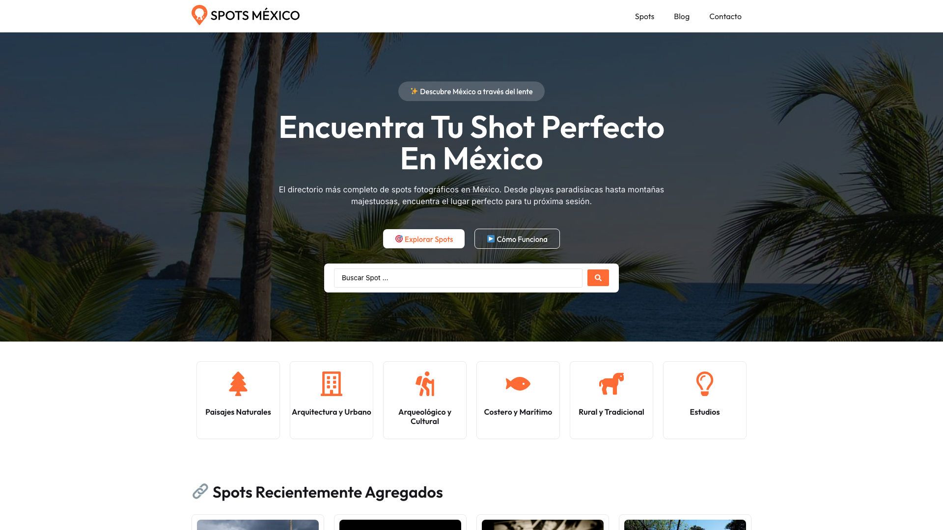 Spots México — The most complete directory of photography spots in Mexico. From beaches to mountains, find the perfect location for your next shoot.